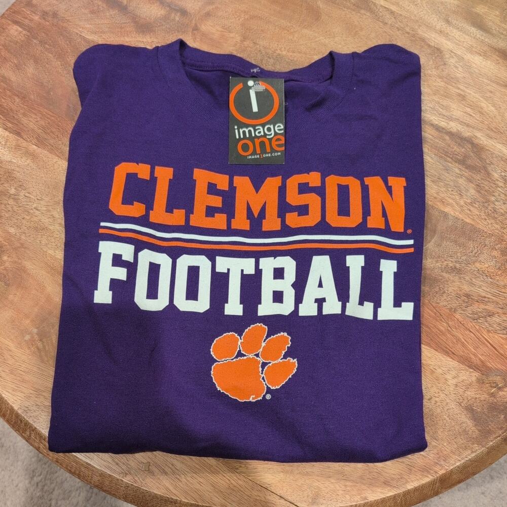 Image One Clemson Tigers Football Graphic T-Shirt Purple Orange White XL